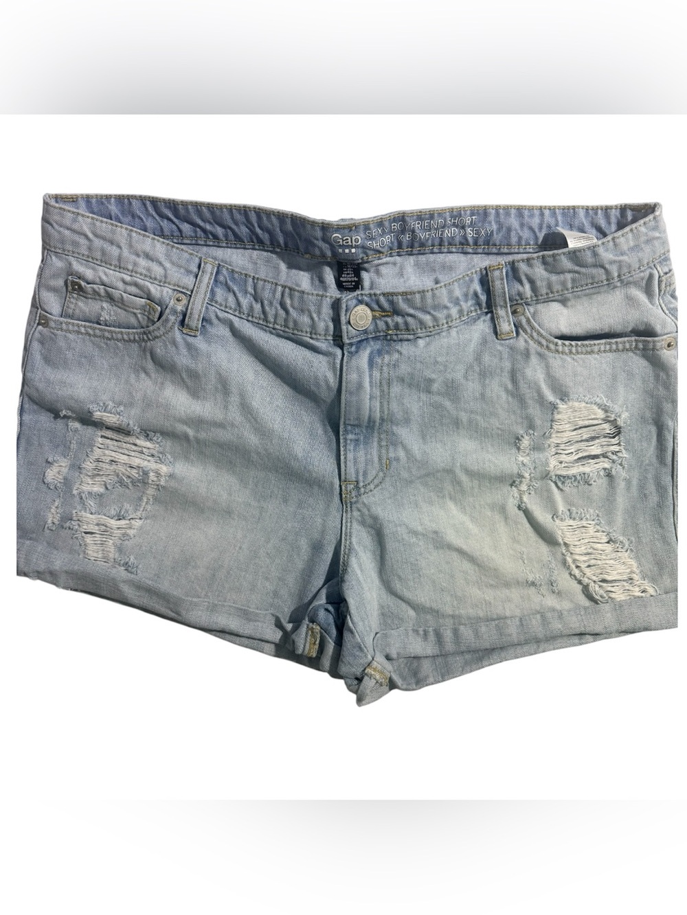Gap Sexy Boyfriend Shorts Womens 16 Blue Distressed Cuffed Denim